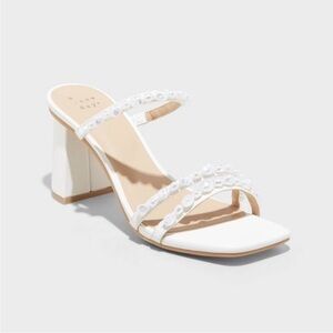 A New Day Stacy White Block Heel Sandals